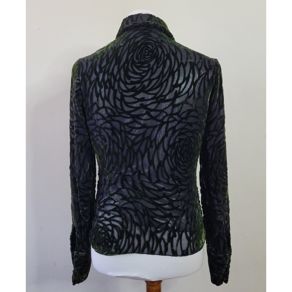 Vivienne Tam Vintage Y2K Textured Green Velvet Rose Burnout Blouse size 1 - Picture 7 of 11
